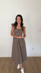 Taylor Checked Ruffle Midi Dress - Cocoa