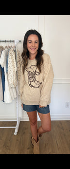 Cowboy Boot & Hat Sweater - Beige