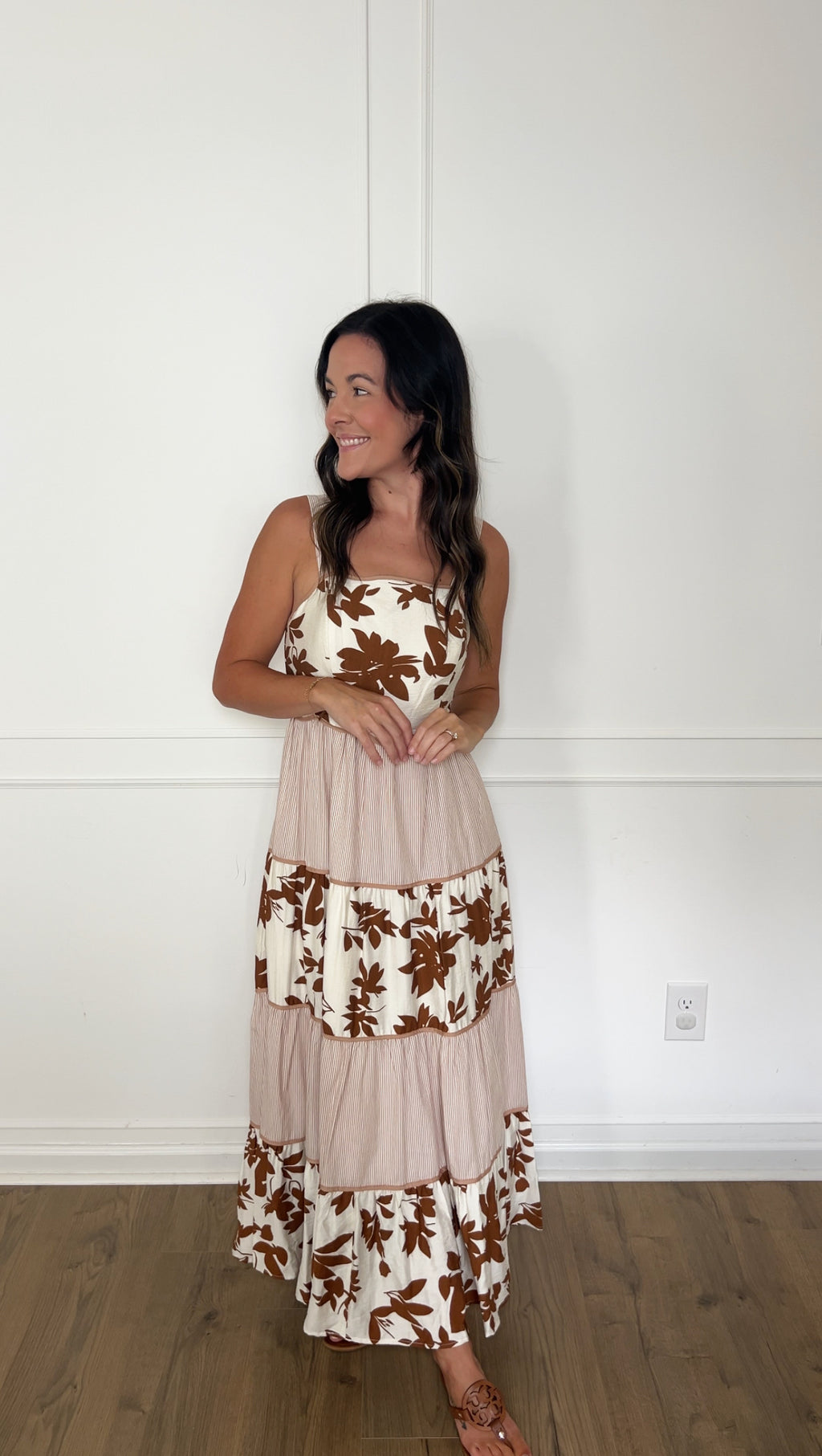 Autumn Florals Midi Dress - Mocha