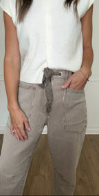 Quinn Striped Barrel Pants - Olive