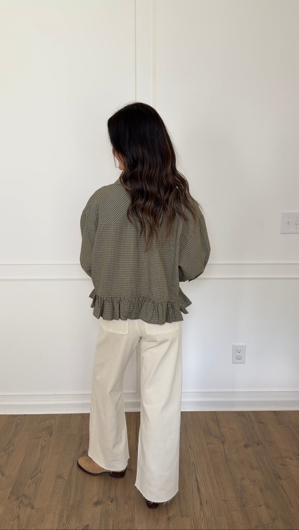 Mallory Micro Check Blouse - Olive