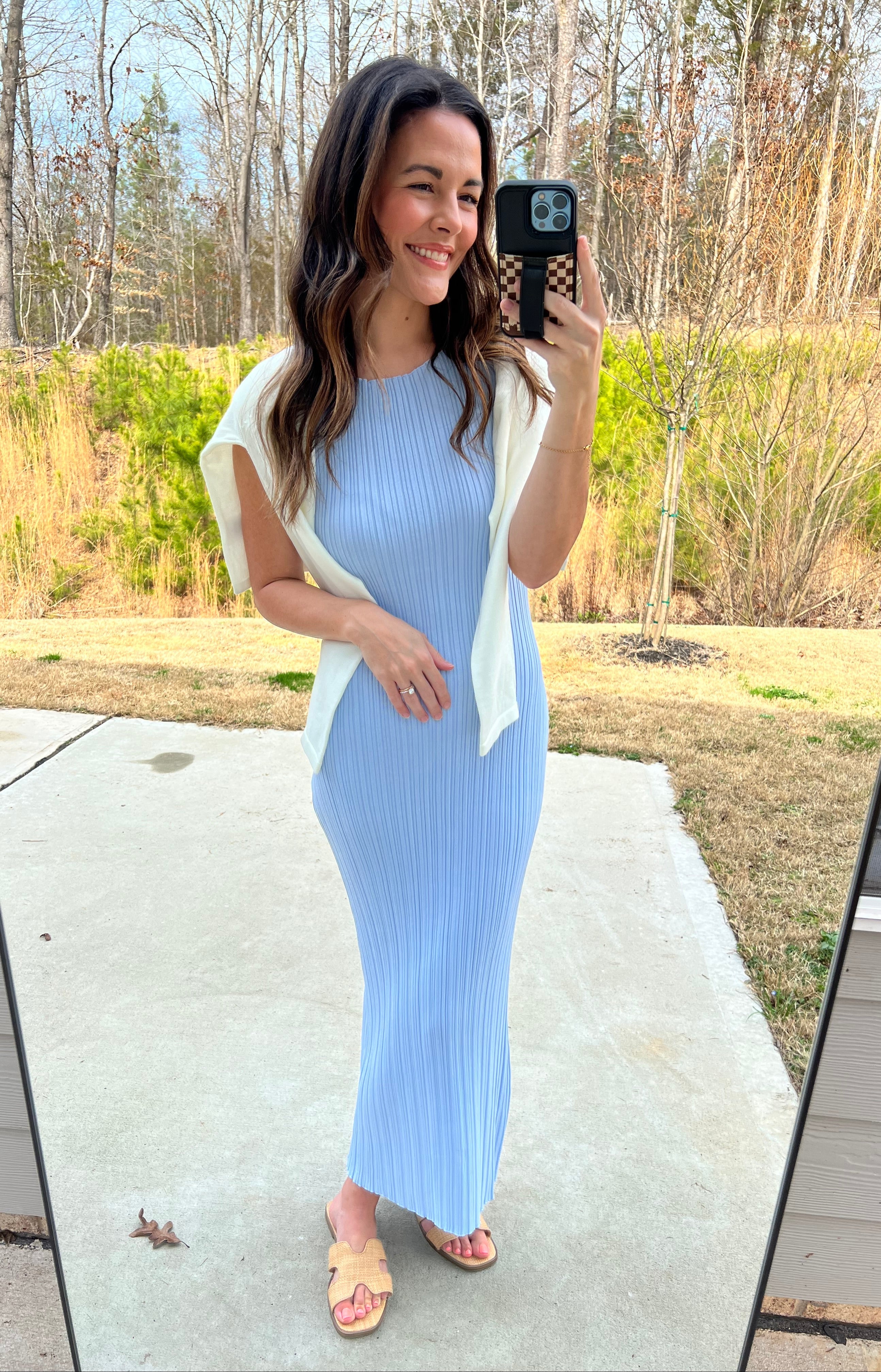 Haven Ribbed Midi Dress - Baby Blue