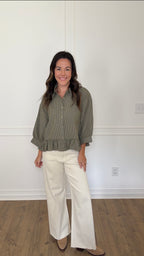 Mallory Micro Check Blouse - Olive