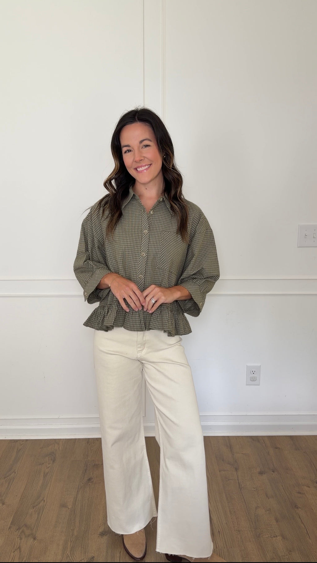 Mallory Micro Check Blouse - Olive