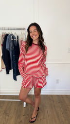 Delany Striped Oversized Top - Oatmeal & Red