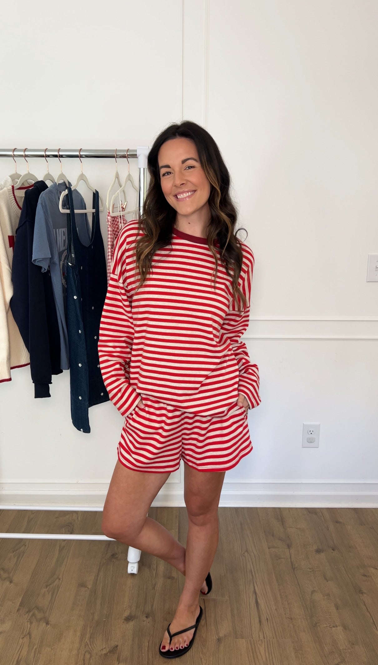 Delany Striped Oversized Top - Oatmeal & Red