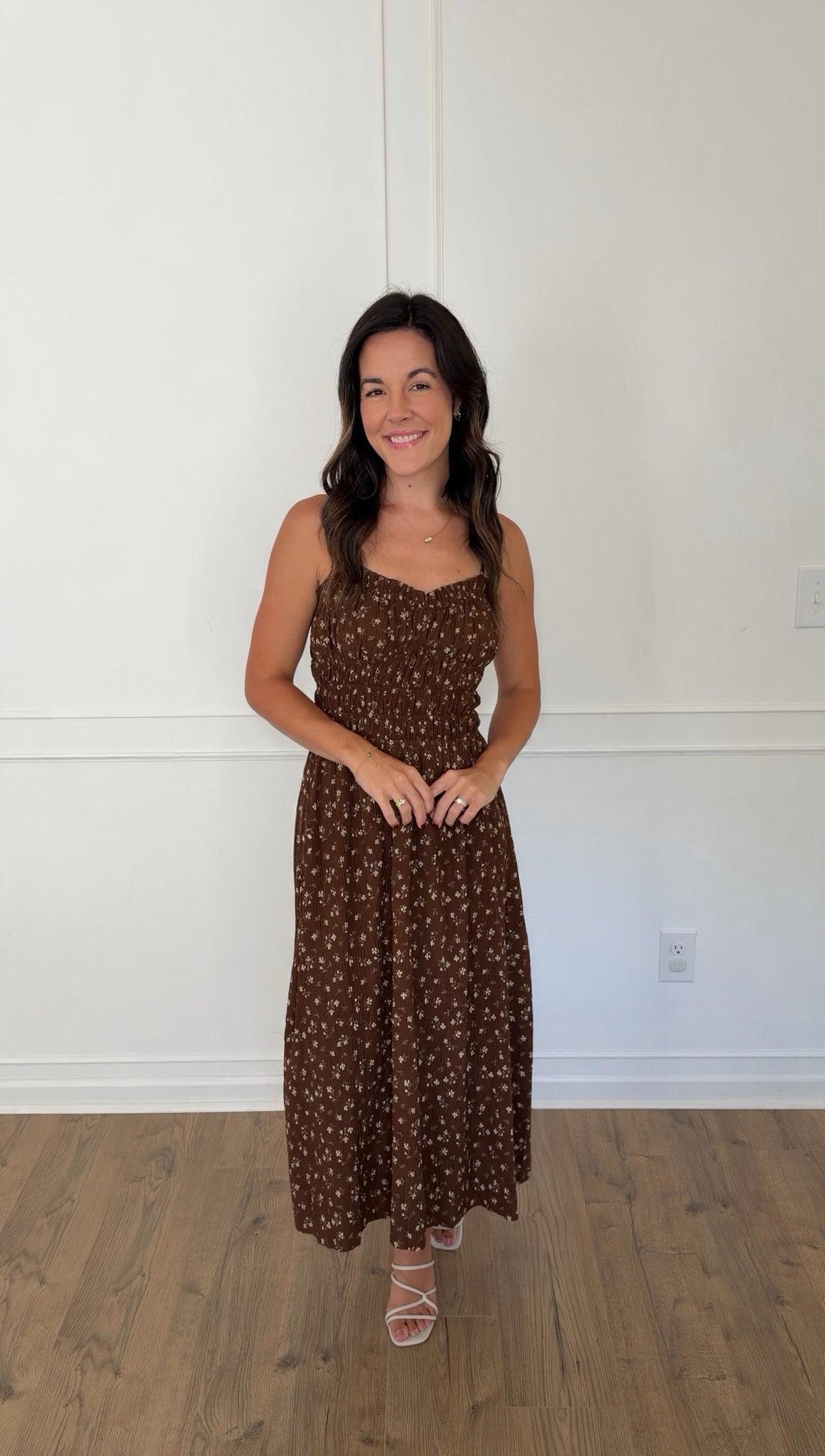 Ditsy Floral Midi Dress - Brown