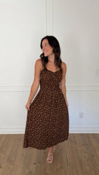 Ditsy Floral Midi Dress - Brown