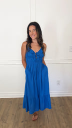 Rainy Ruffle Midi Dress - Cobalt