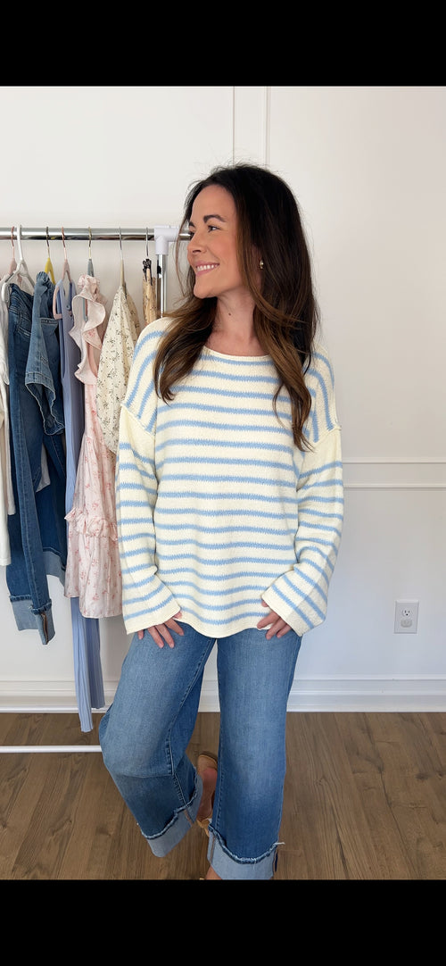 Blair Oversized Striped Sweater - Cream/Chambray