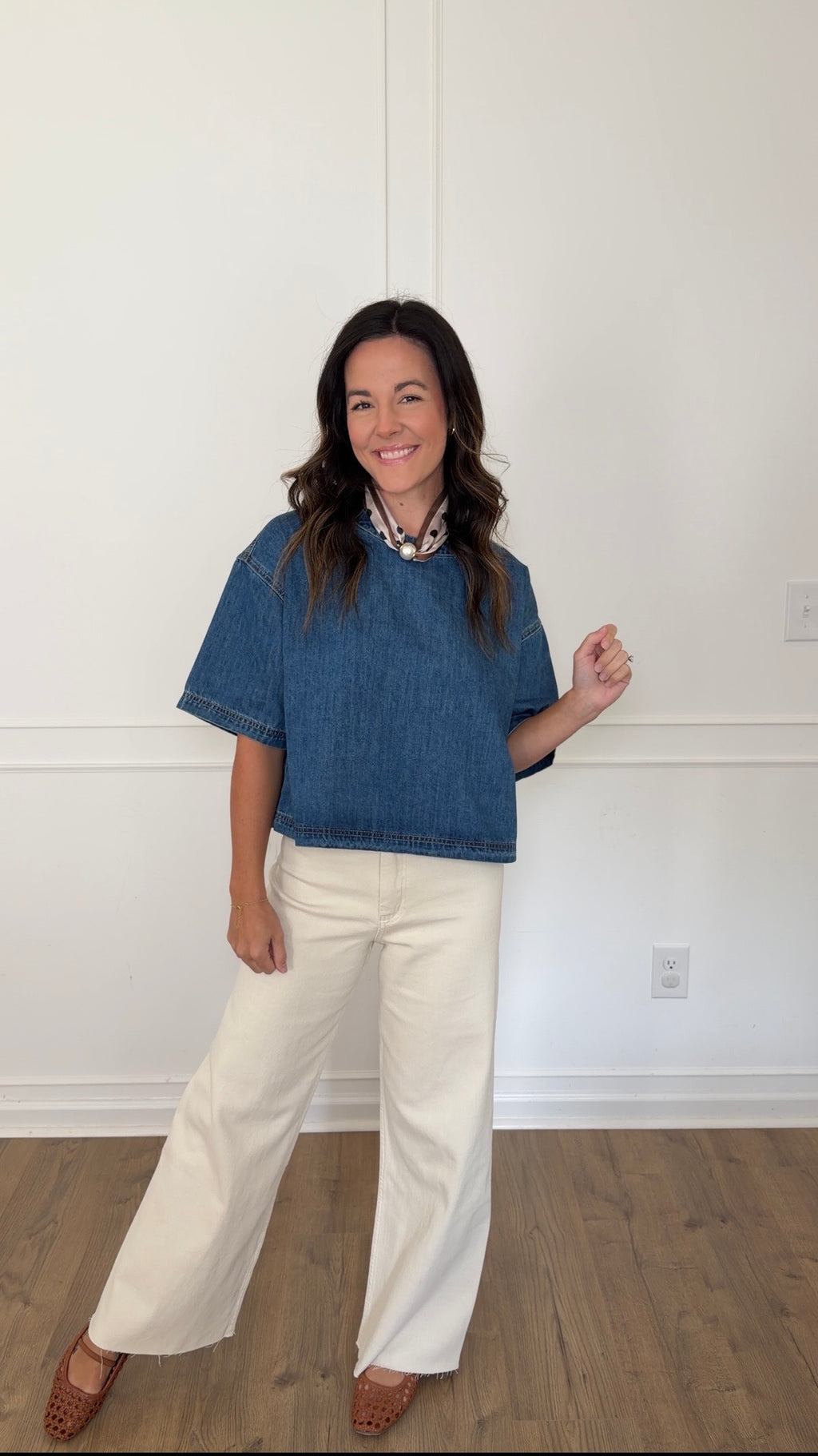 High Rise Wide Leg Denim Trousers - Ecru