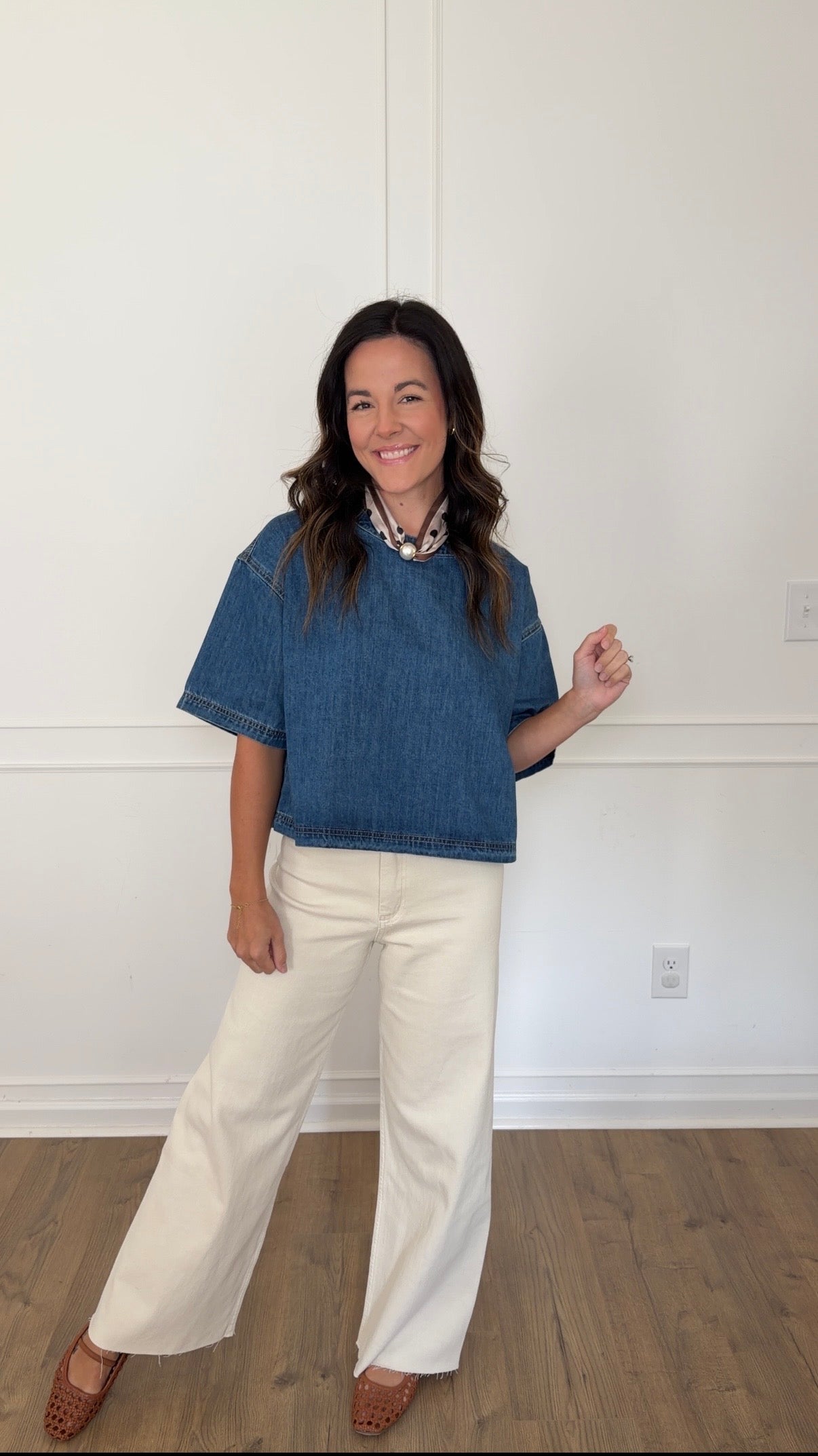 High Rise Wide Leg Denim Trousers - Ecru