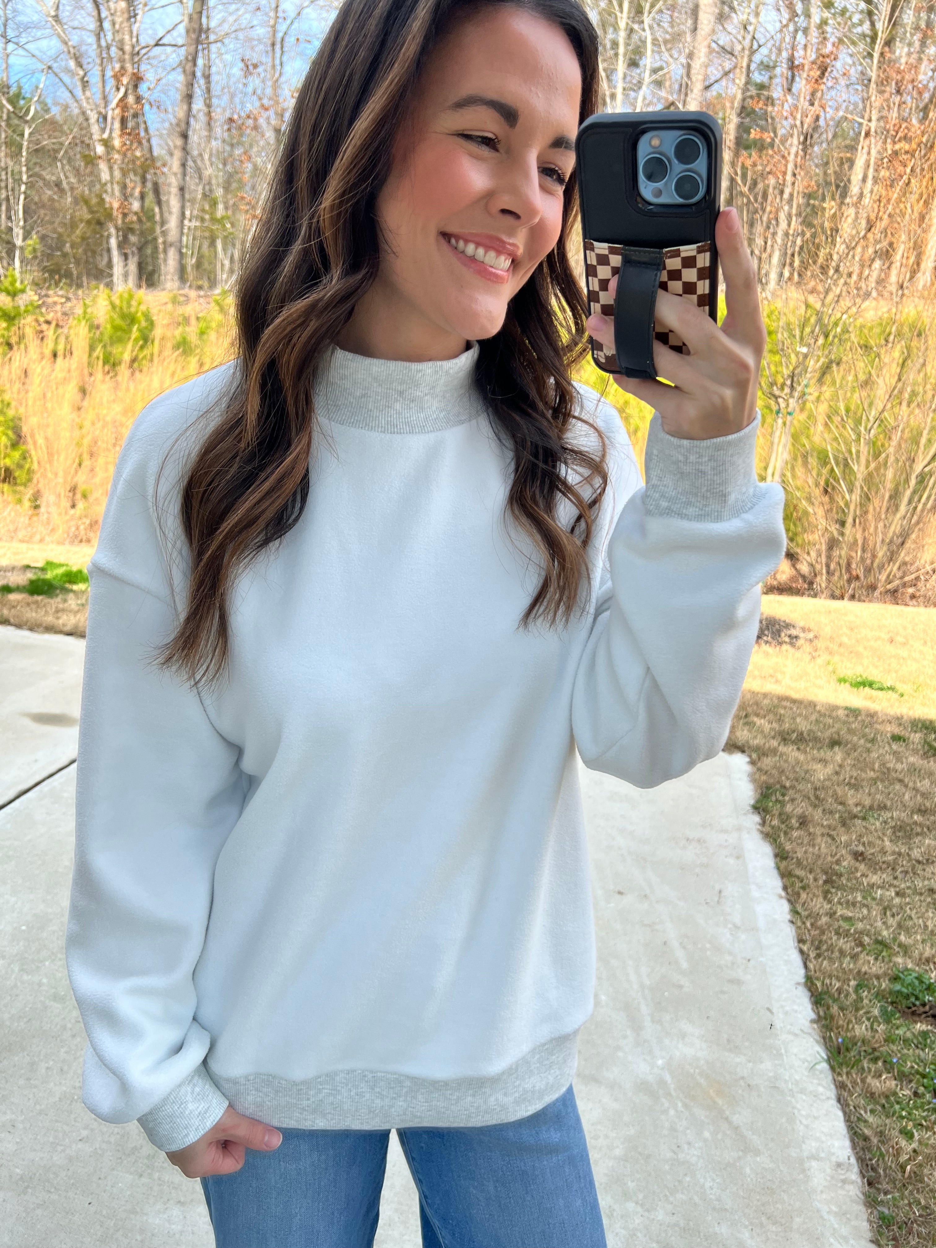 Amber Reversible Mock Neck Sweatshirt - Light Grey