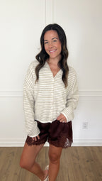 Chloe Lace Trim Shorts - Chocolate