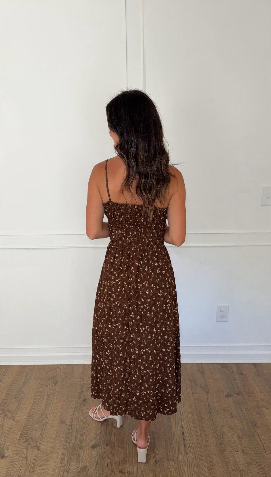 Ditsy Floral Midi Dress - Brown