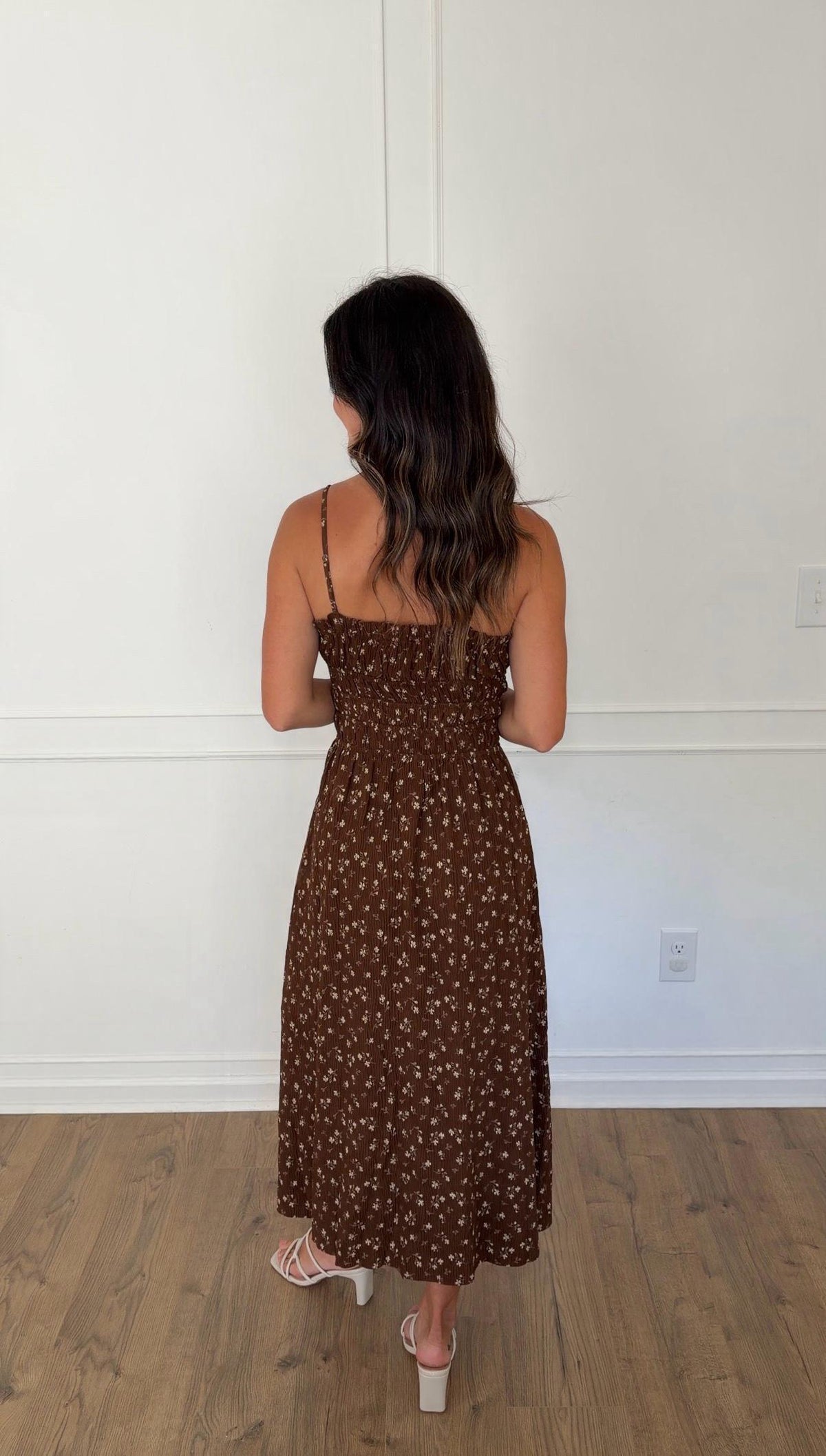 Ditsy Floral Midi Dress - Brown