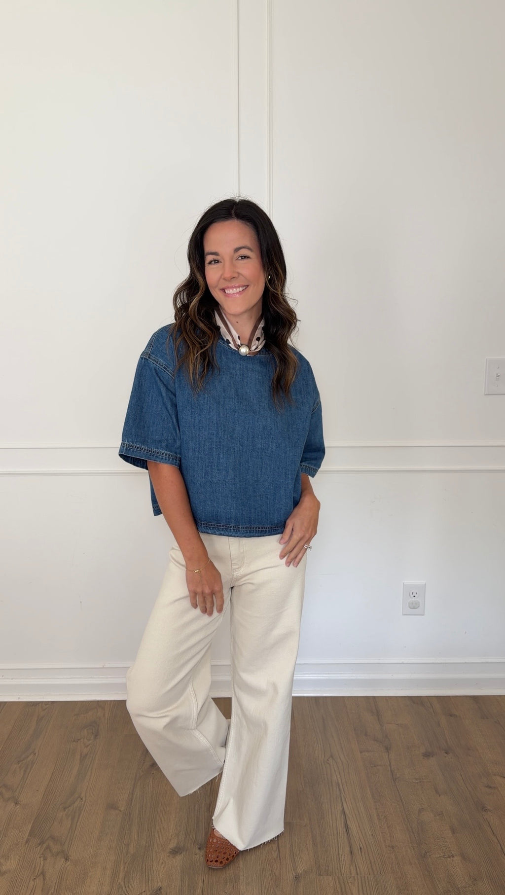 High Rise Wide Leg Denim Trousers - Ecru