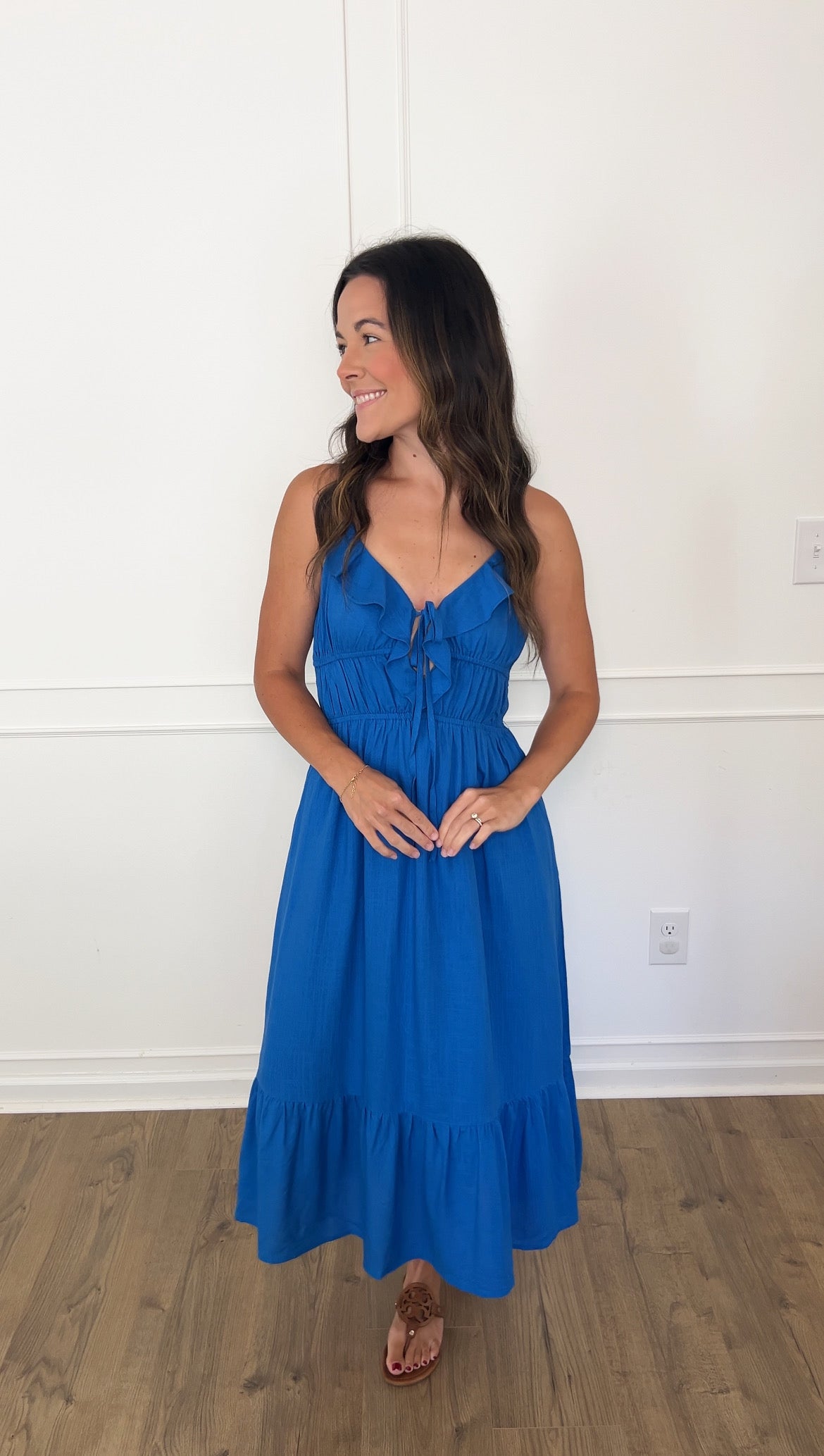 Rainy Ruffle Midi Dress - Cobalt