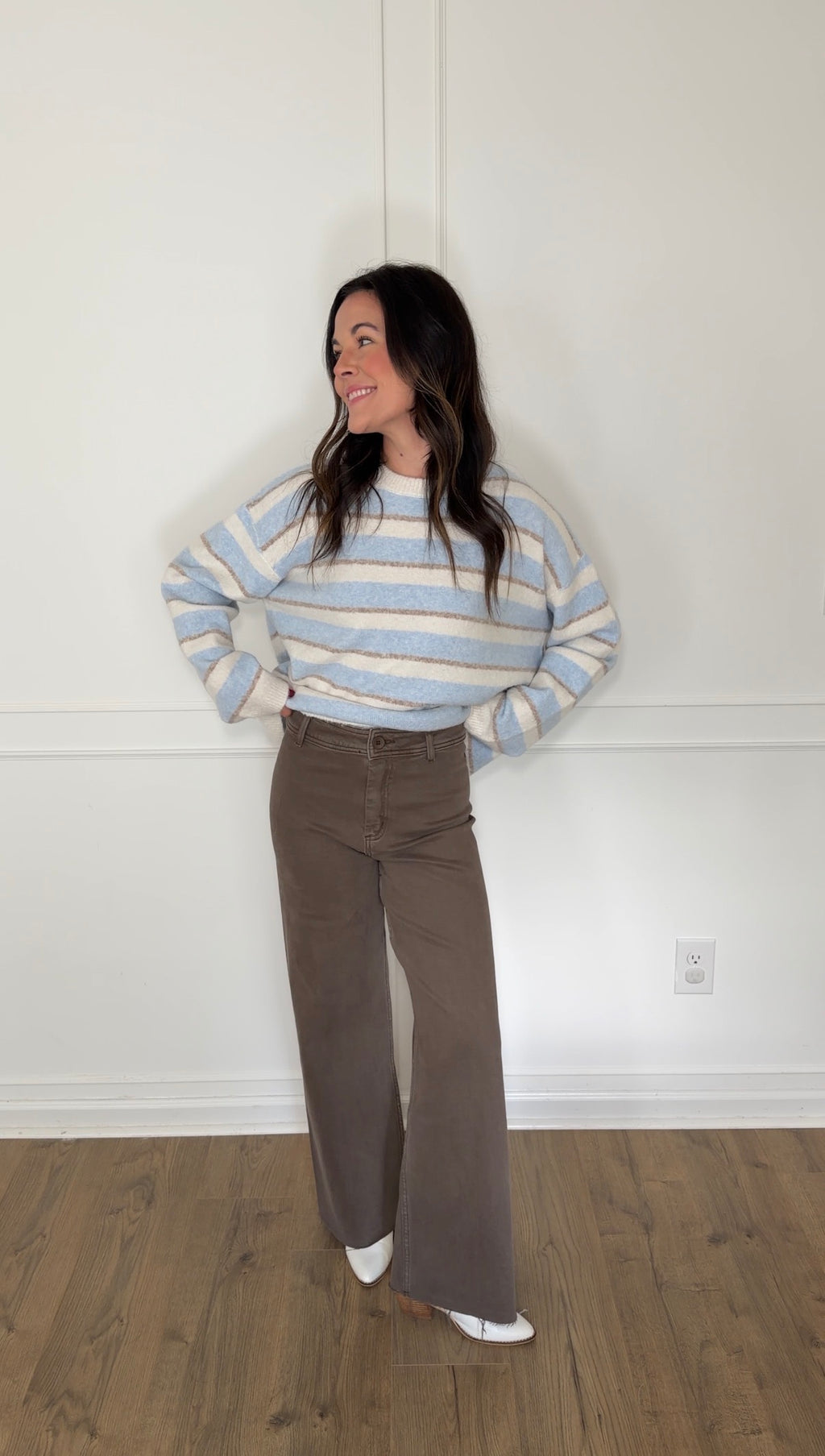 High Rise Wide Leg Denim Trousers - Mocha