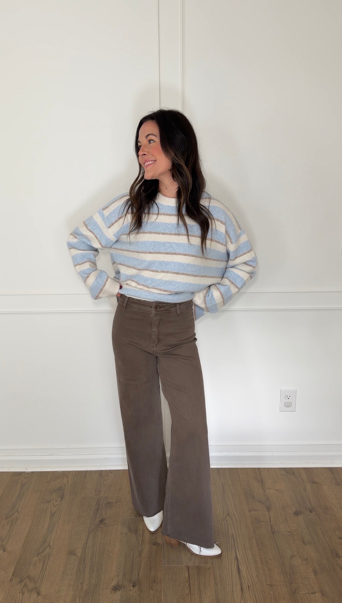 High Rise Wide Leg Denim Trousers - Mocha