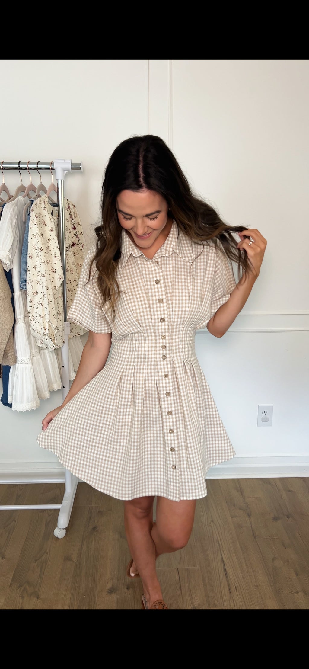 Sloane Gingham Shirt Dress - Beige