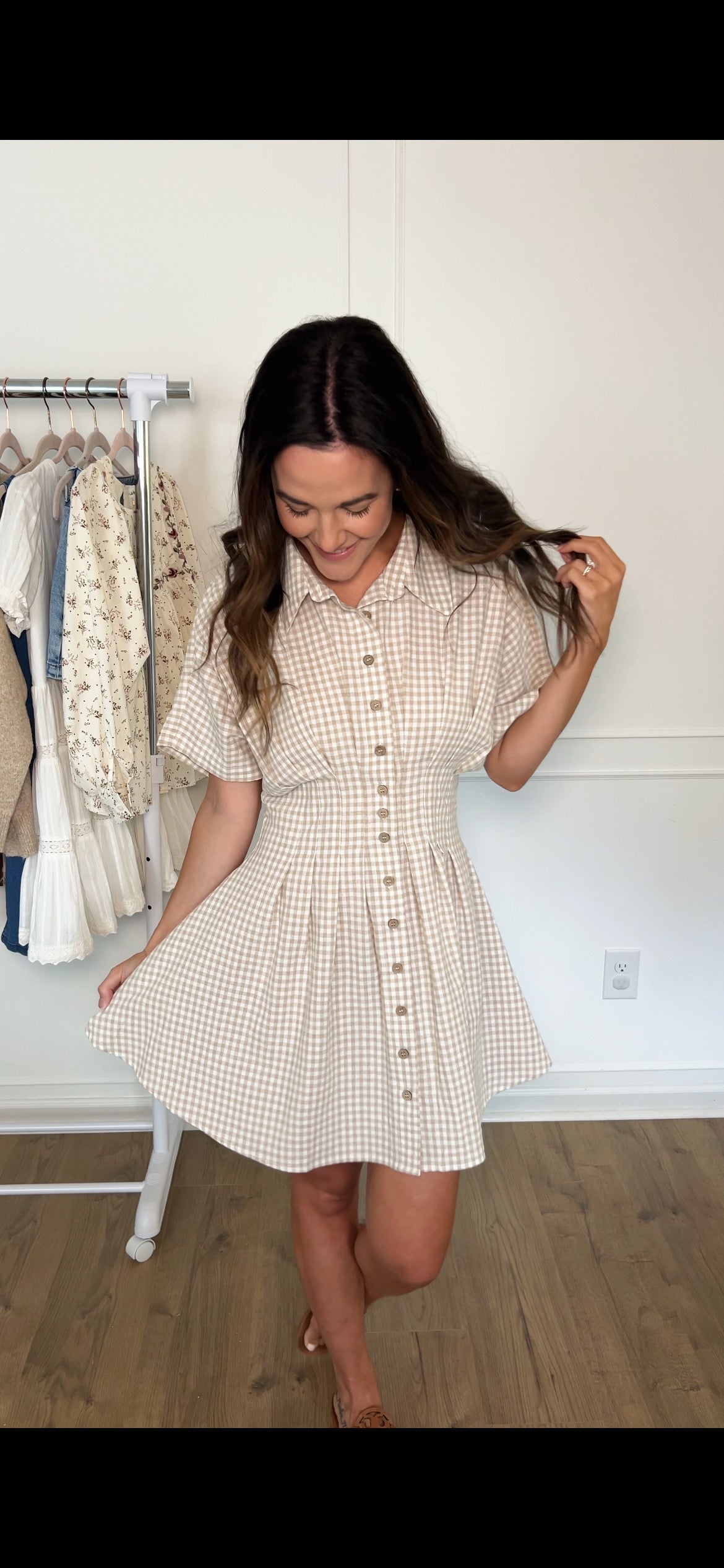 Sloane Gingham Shirt Dress - Beige