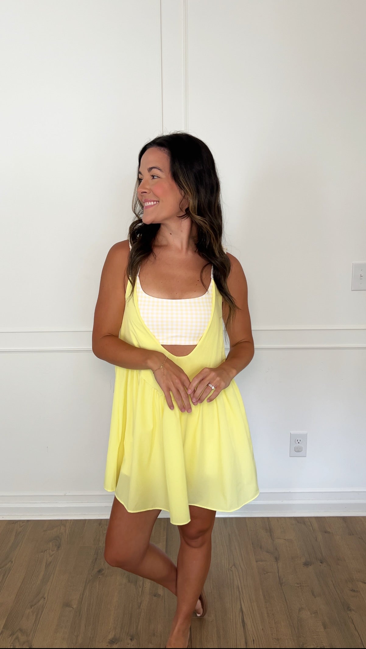 Double Layered Gingham Athletic Dress - Lemon