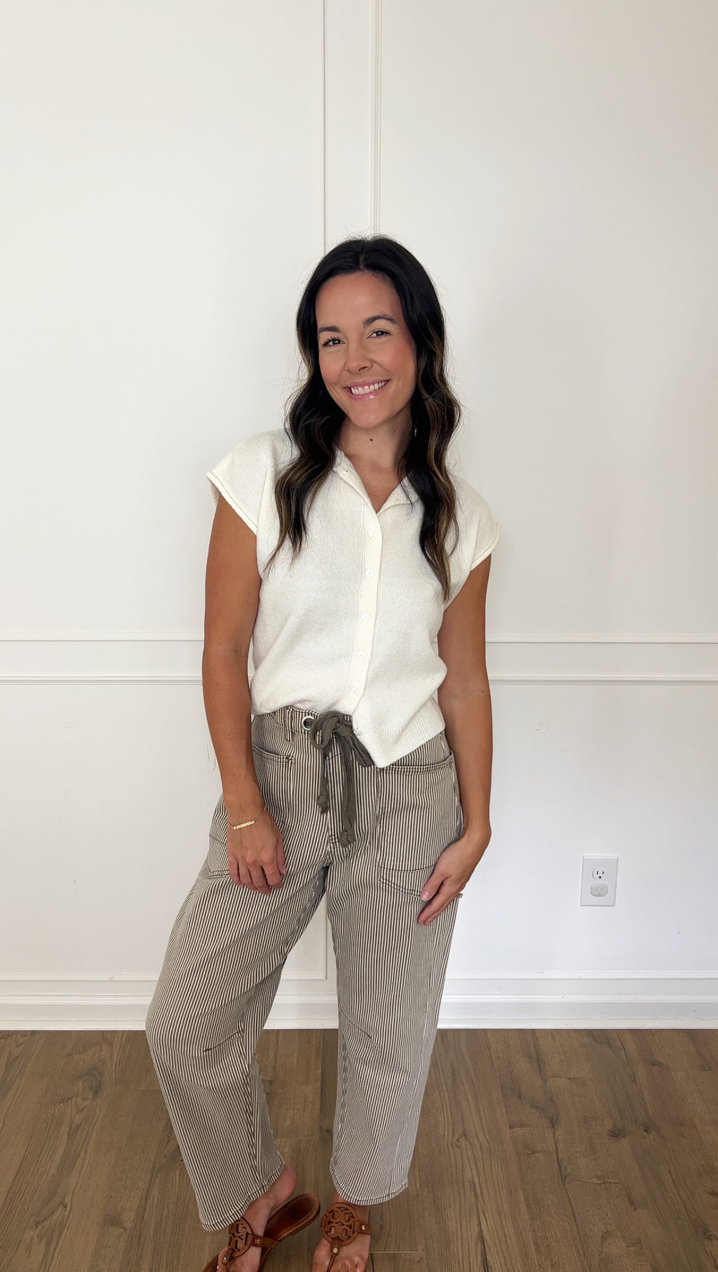 Quinn Striped Barrel Pants - Olive