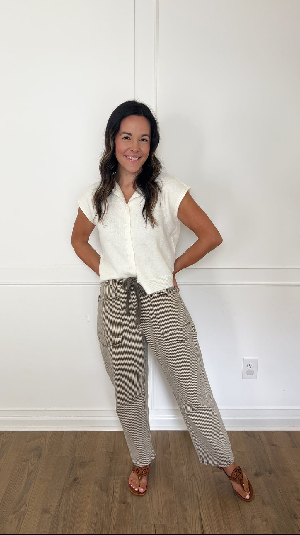 Quinn Striped Barrel Pants - Olive