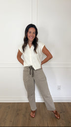 Quinn Striped Barrel Pants - Olive