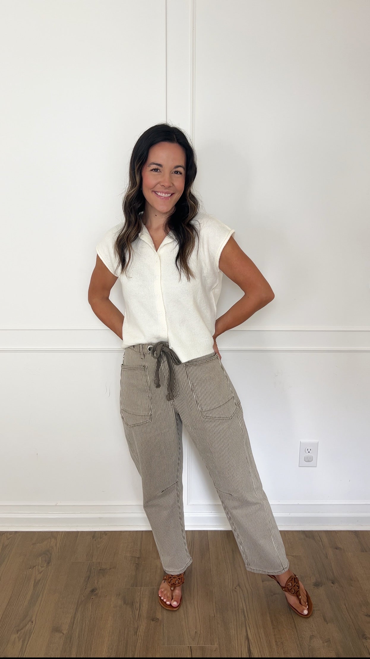 Quinn Striped Barrel Pants - Olive