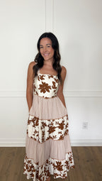 Autumn Florals Midi Dress - Mocha
