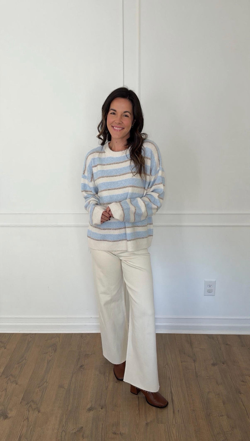 Grayson Striped Sweater - Sky/Cream
