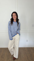 Henley Striped Sweater - Blue