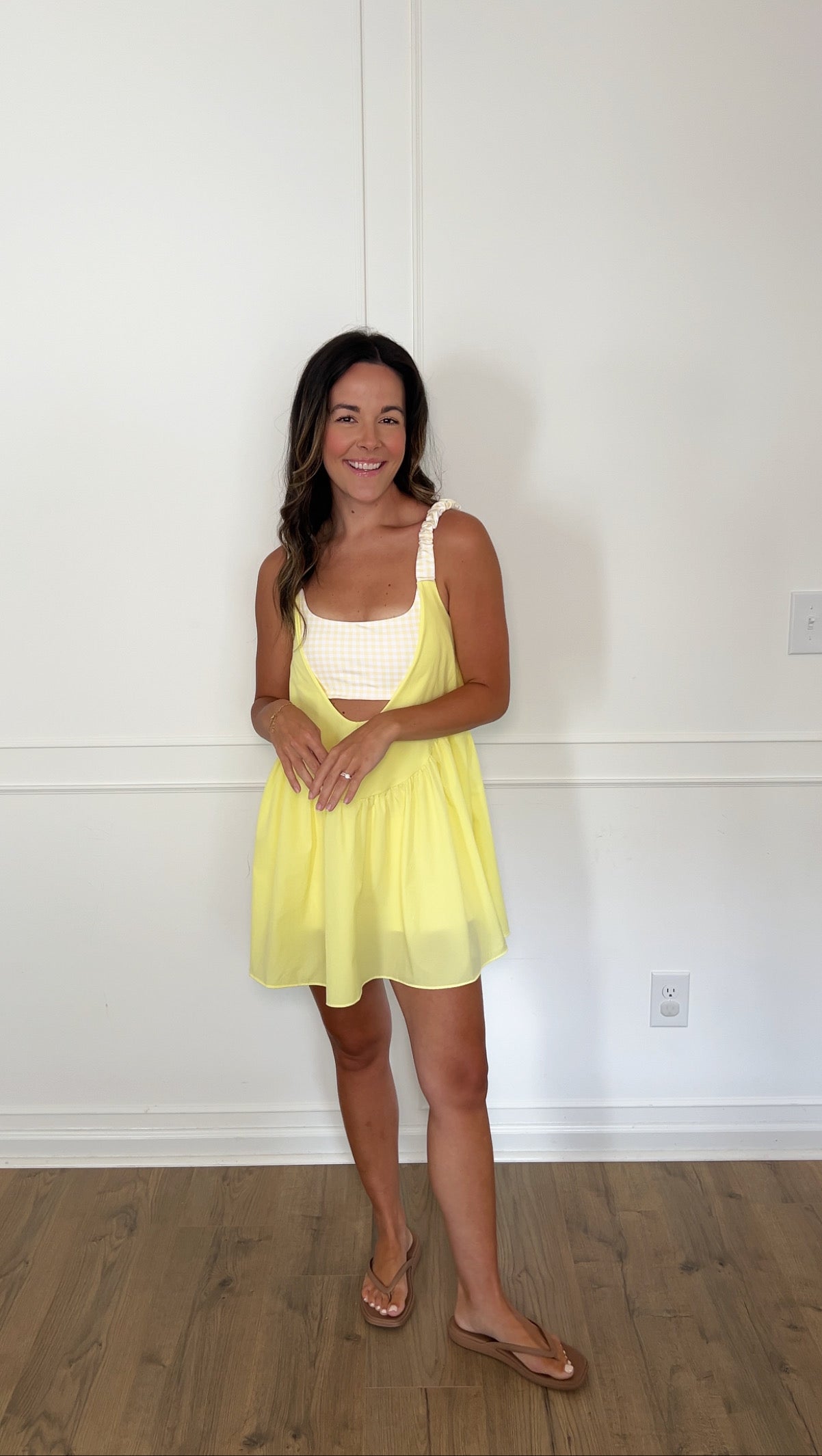 Double Layered Gingham Athletic Dress - Lemon