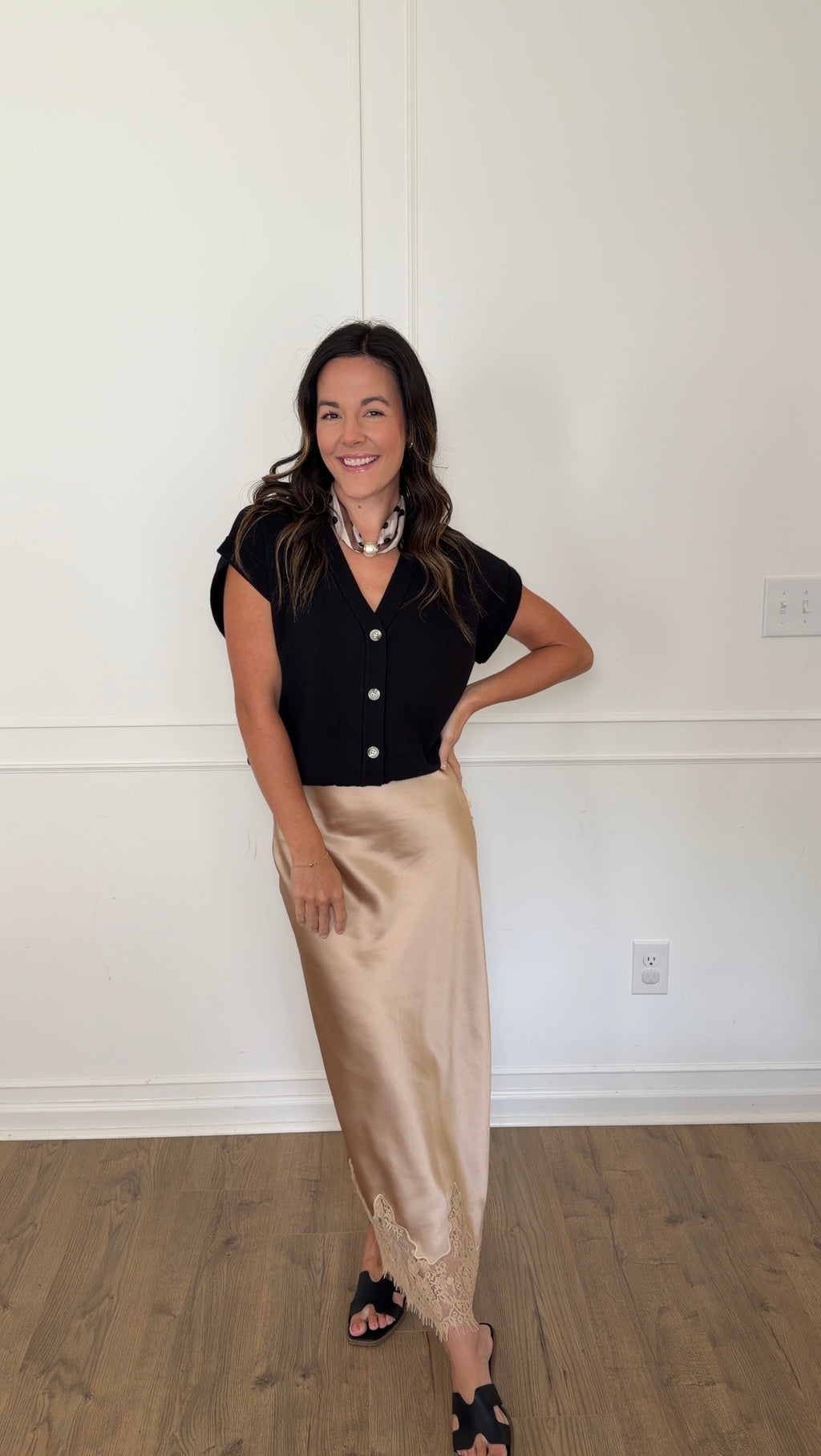 Lily Satin Lace Skirt - Champagne