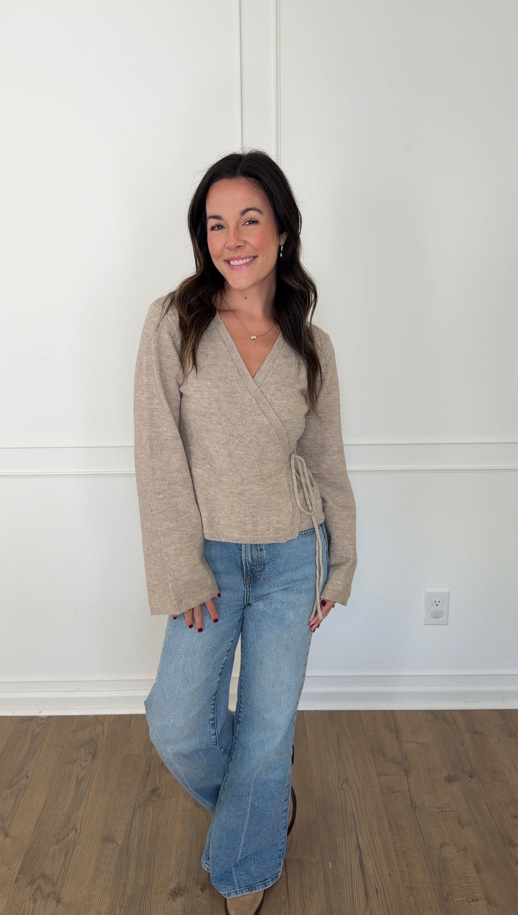 Wren Wrap Tie Sweater - Taupe