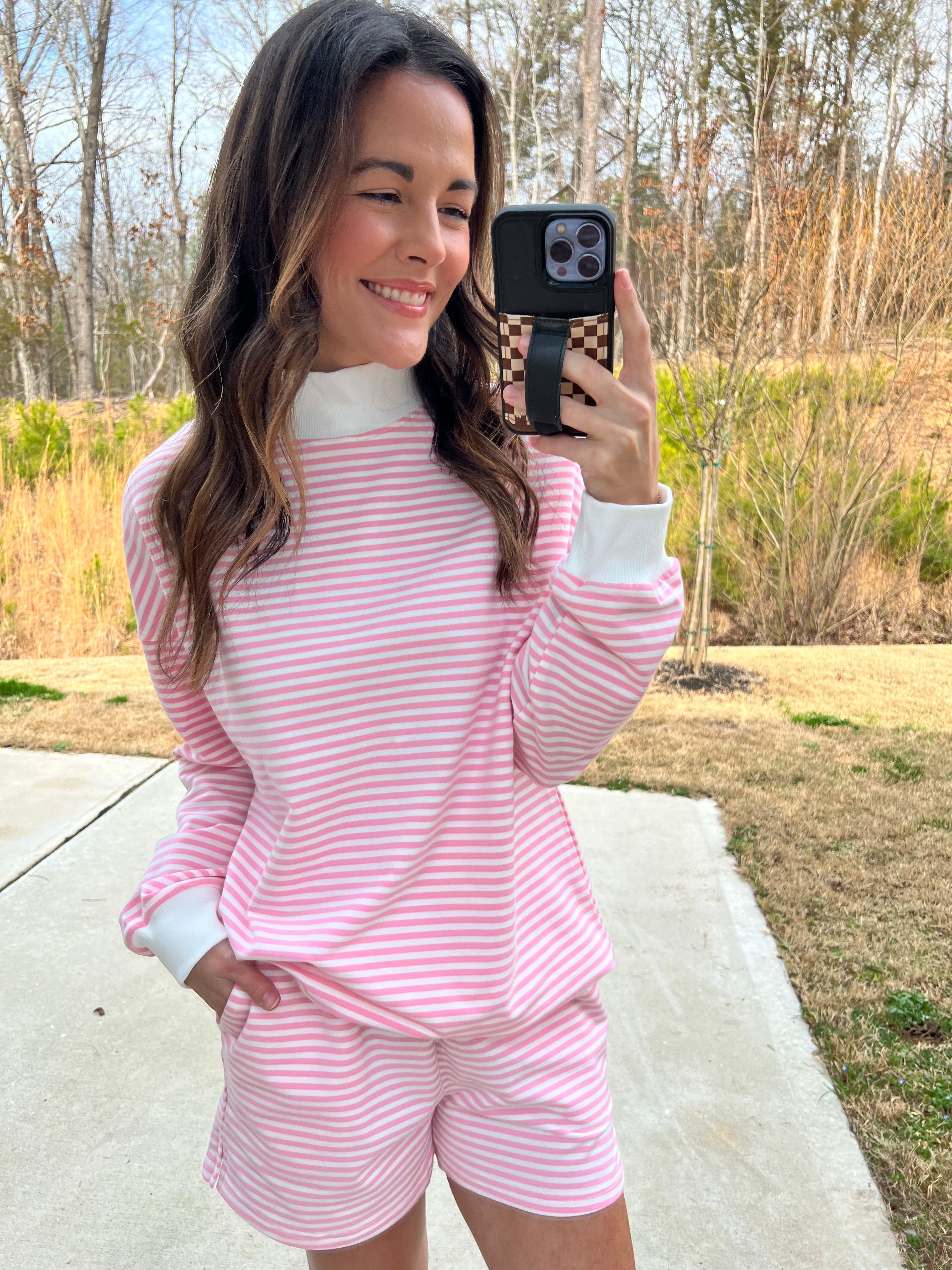 Kelsey Striped Shorts Set - Pink/White