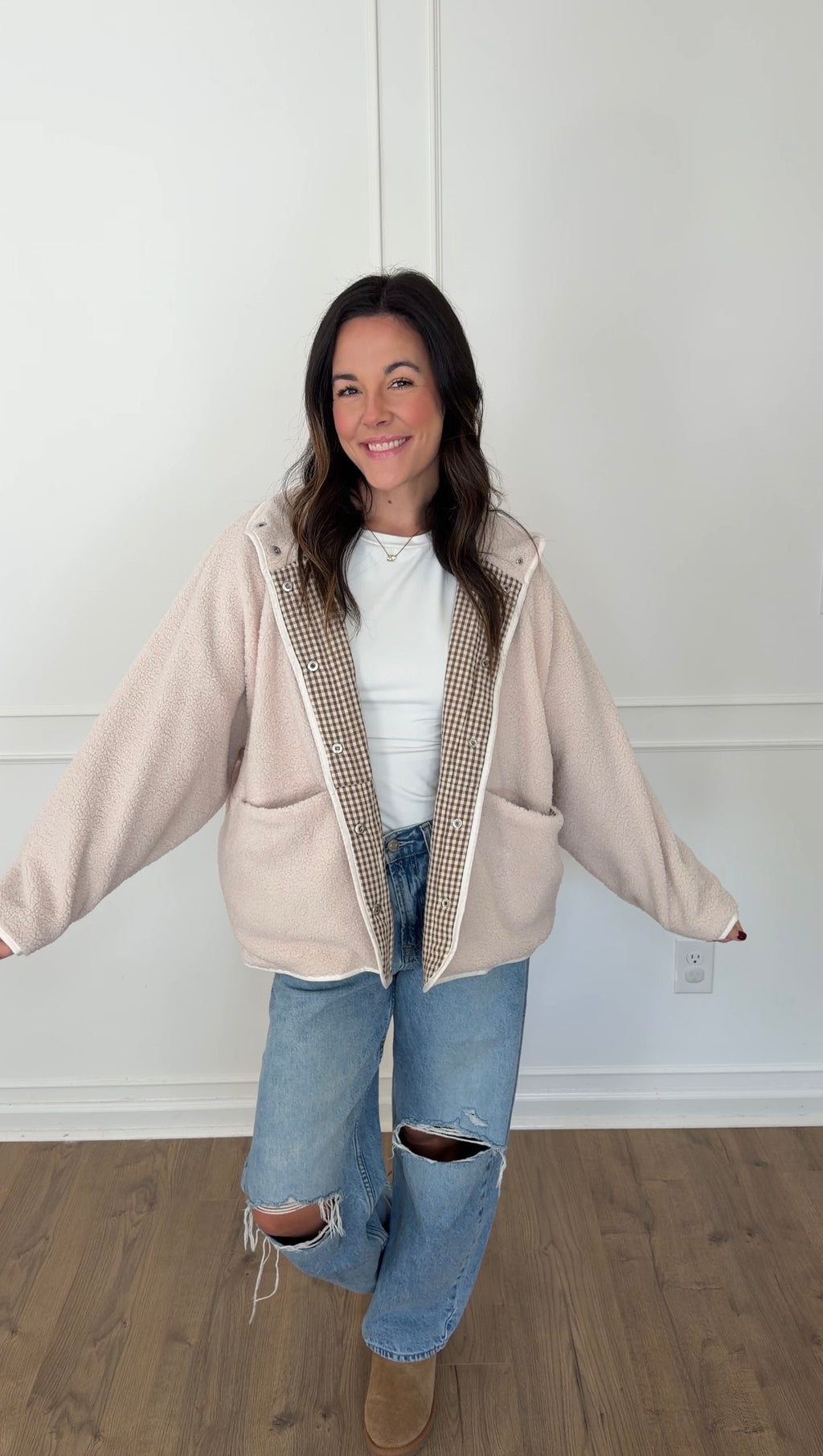 Reversible Gingham Jacket - Cream/Brown