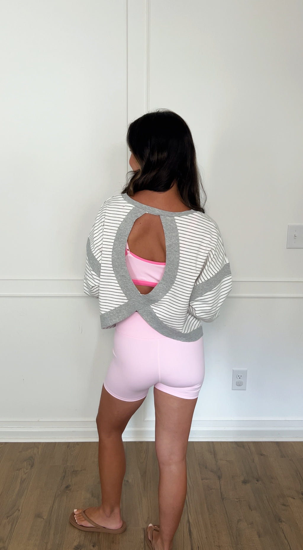 Stephanie Striped Open Back Top - Grey/White