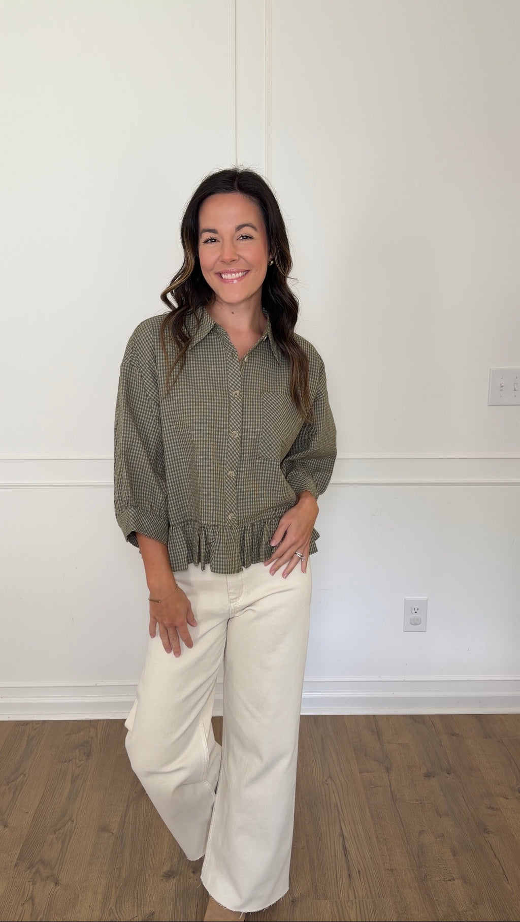 Mallory Micro Check Blouse - Olive