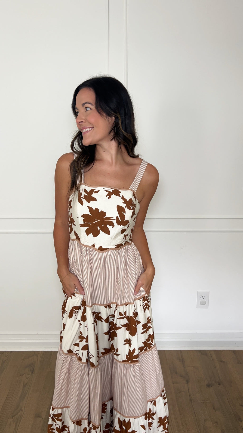 Autumn Florals Midi Dress - Mocha
