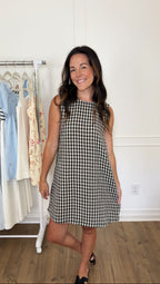 April Gingham Mini Dress - Black/Cream