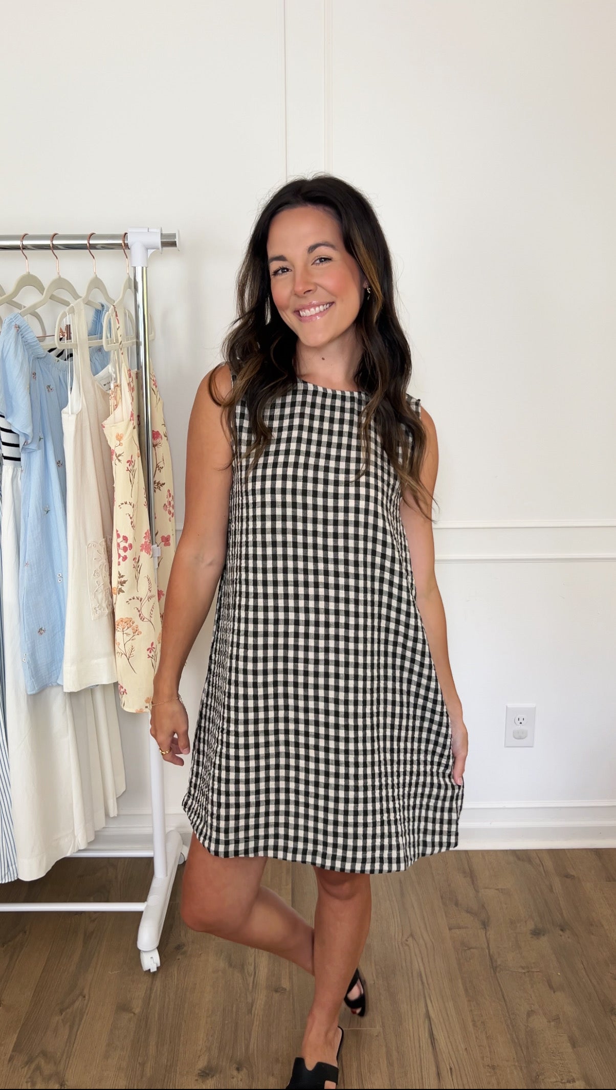 April Gingham Mini Dress - Black/Cream