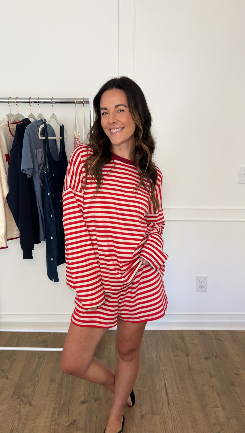 Delany Striped Oversized Top - Oatmeal & Red