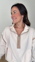 Gingham Trim Pullover - Cream