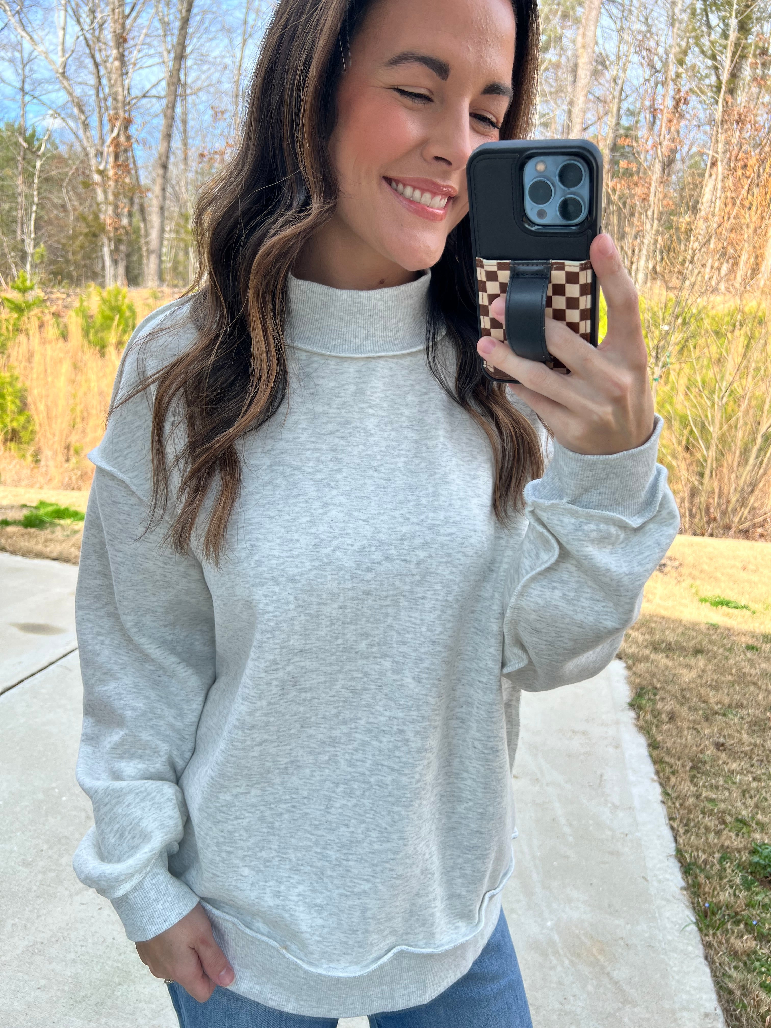 Amber Reversible Mock Neck Sweatshirt - Light Grey