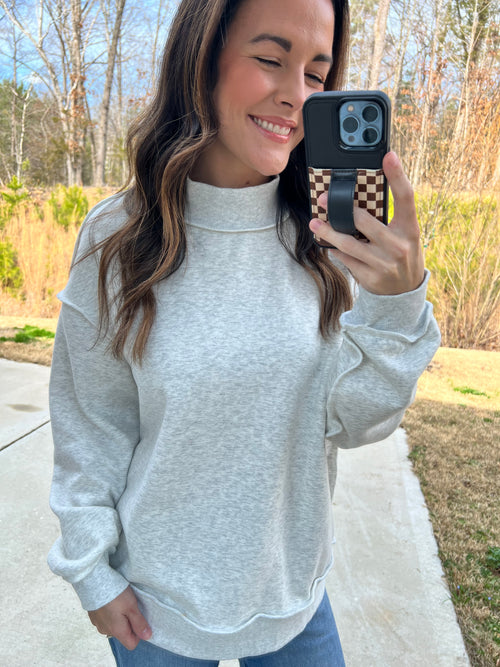 Amber Reversible Mock Neck Sweatshirt - Light Grey