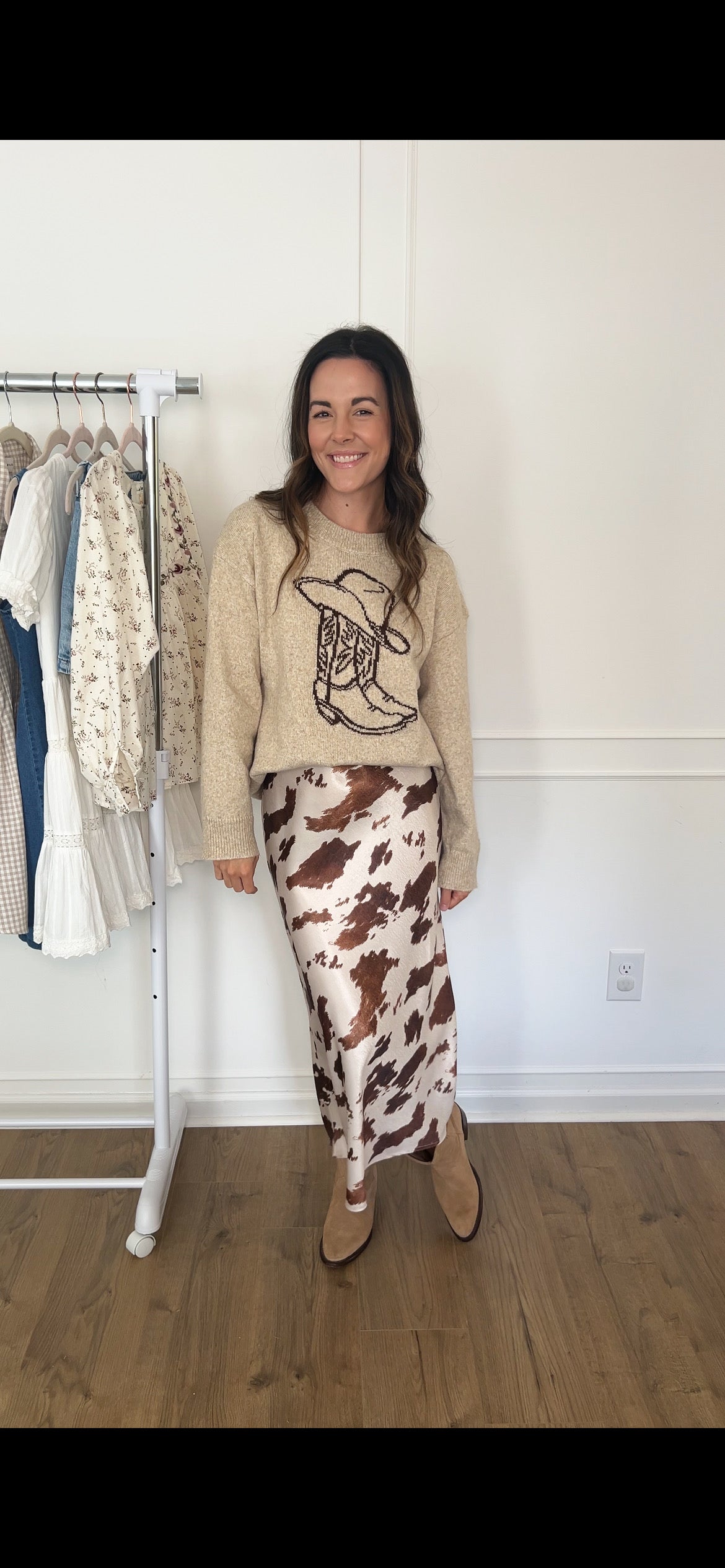 Cowboy Boot & Hat Sweater - Beige