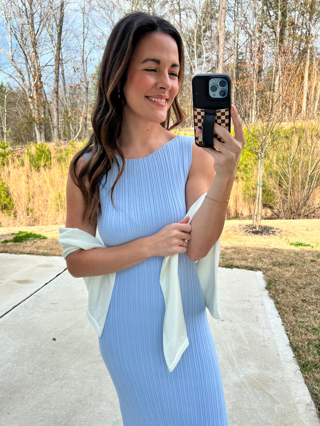 Haven Ribbed Midi Dress - Baby Blue